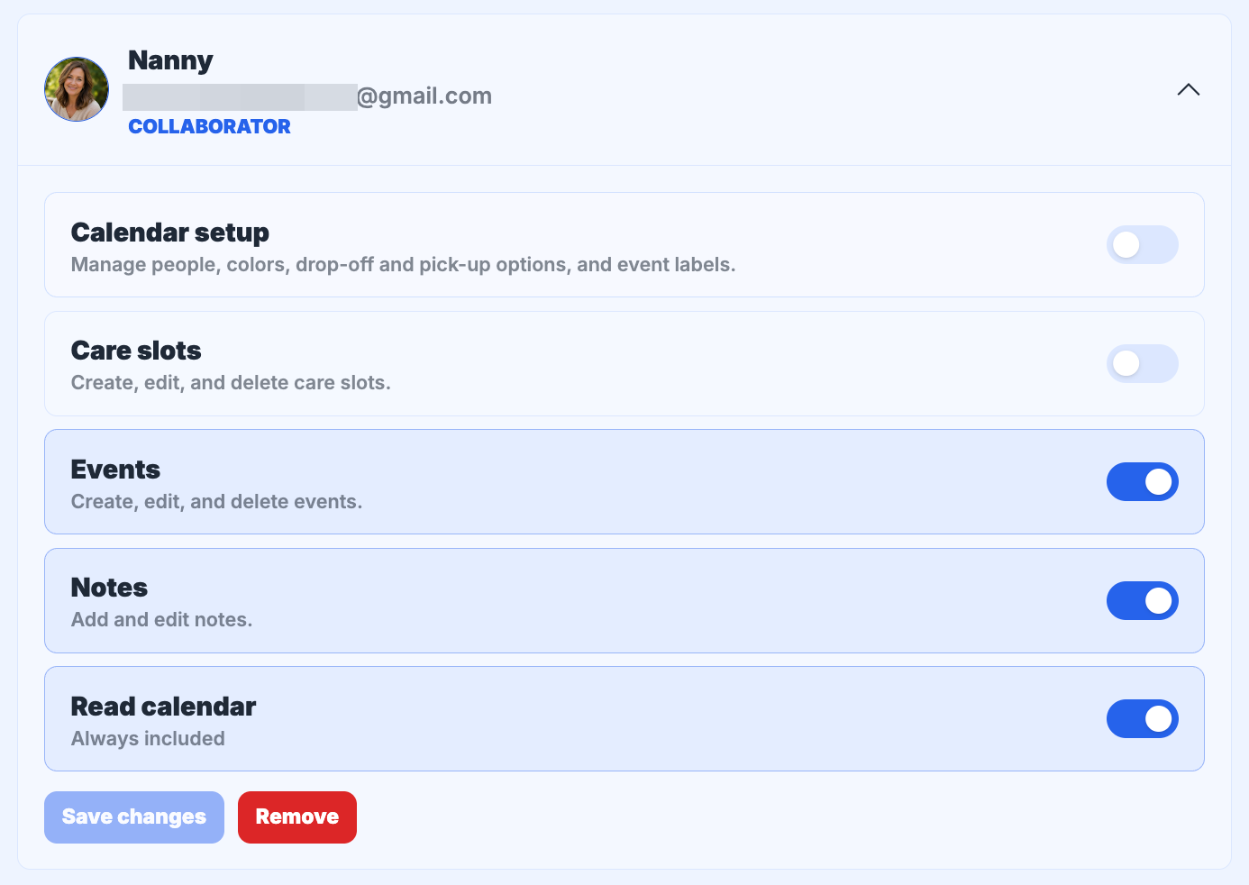 Managing calendar members in MyBabyCal