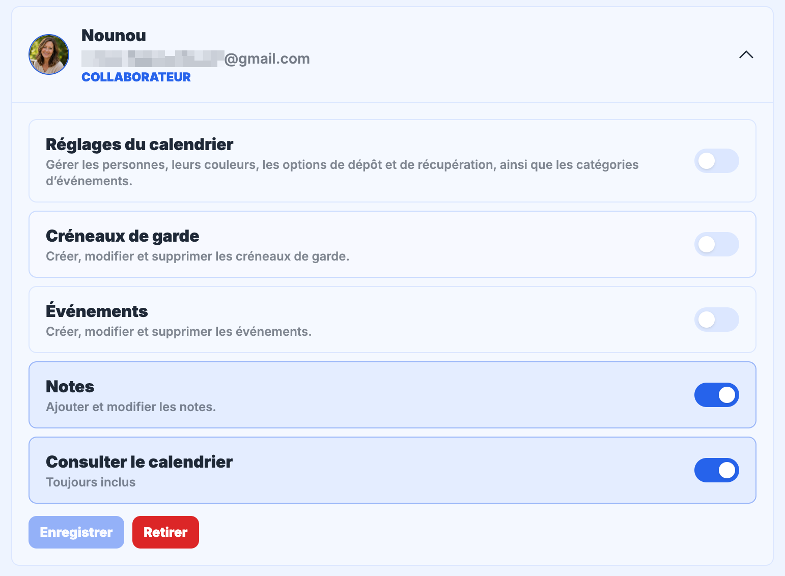 Gestion des membres d'un calendrier MyBabyCal